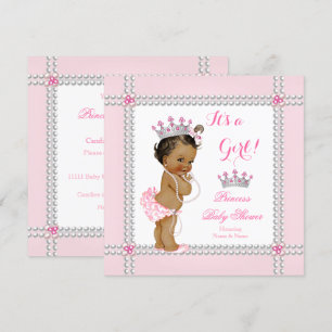 Princess Baby Shower Girl Pink Pearls Ethnisch Einladung