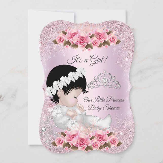 Princess Baby Shower Girl Pink Roses Einladung (Vorderseite)