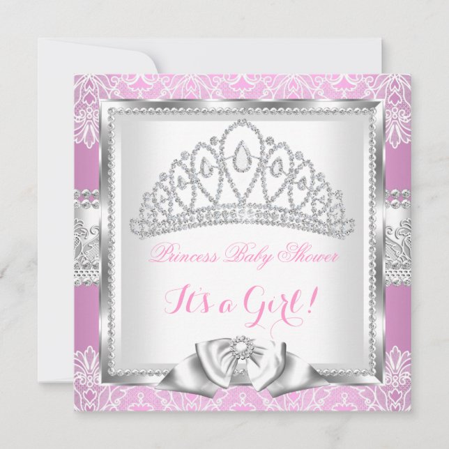 Princess Baby Shower Girl Pink Silver Lace 2 Einladung (Vorderseite)