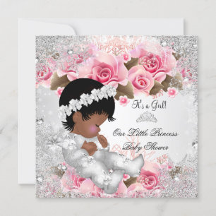 Princess Baby Shower Girl Pink Snowflake Rose Einladung