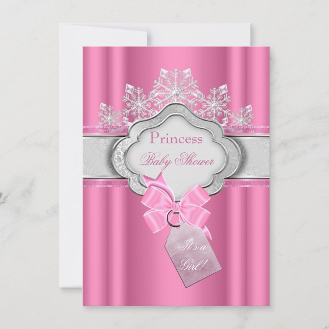 Princess Baby Shower Girl Pink Tiara Bow Einladung (Vorderseite)