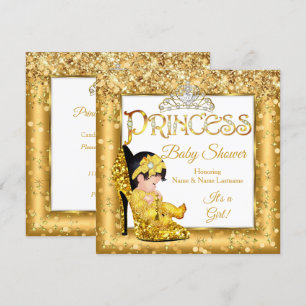 Princess Baby Shower Gold High Heel Glitzer Medium Einladung