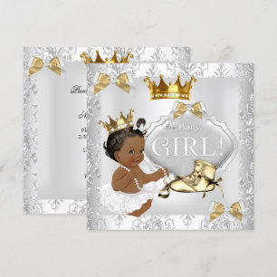 Princess Baby Shower Gold Silver Damask Ethnisch Einladung