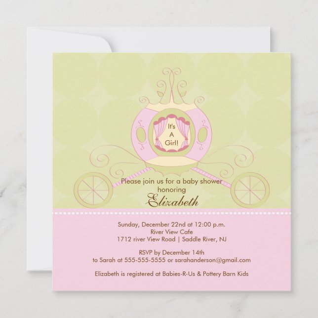Princess Baby Shower Invitation Pretty Carriage Einladung (Vorderseite)