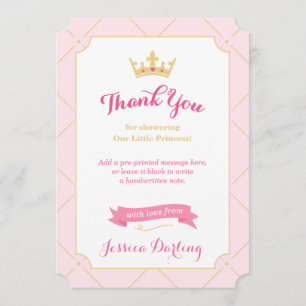 Princess Baby shower Merci Cartes   Fille rose