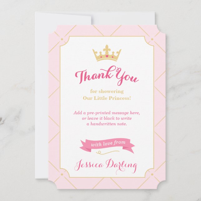 Princess Baby shower Merci Cartes | Fille rose (Devant)