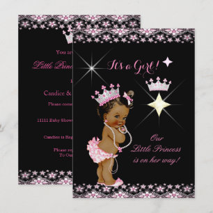 Princess Baby Shower Pink Black Tiara Ethnic Einladung