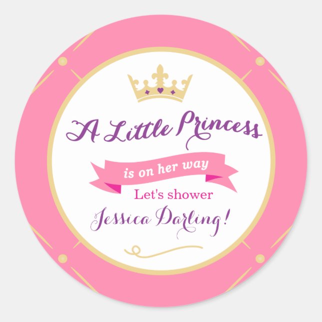 Princess Baby Shower Stickers | Rosa + Lila Mädche (Vorderseite)