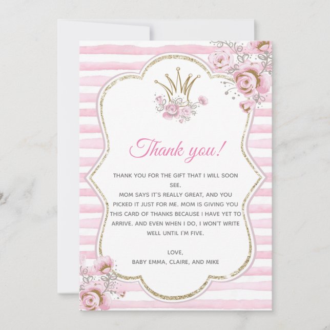 Princess Baby Shower Thank You Card Dankeskarte (Vorderseite)