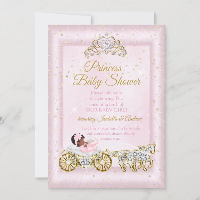 Princess Baby Shower Tiara Pink Carriage Ethnic Einladung (Vorderseite)