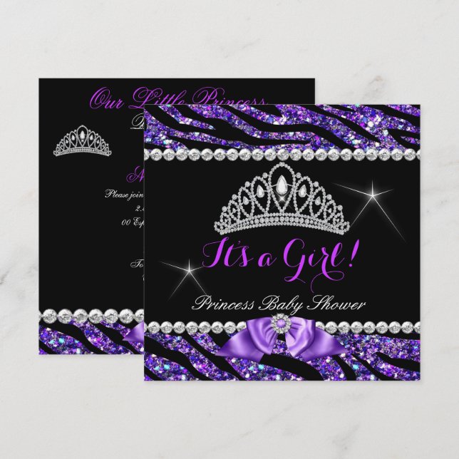 Princess Baby ShowGlitzer Lila Zebra Bow Einladung (Vorne/Hinten)