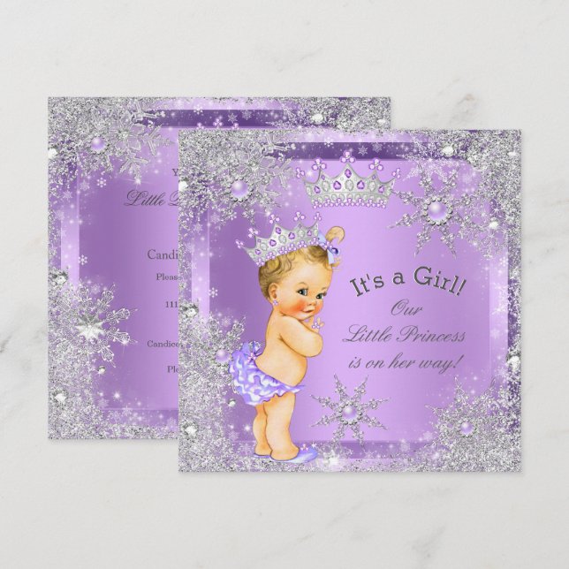 Princess Baby Showroom Lilac Wonderland Blonde Bab Einladung (Vorne/Hinten)
