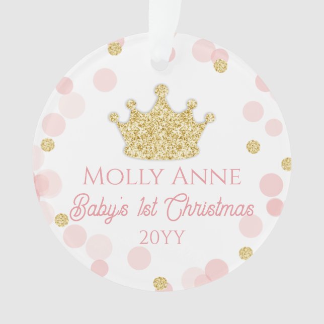Princess Baby's 1. Christmas Pink Gold Foto Ornament (Vorderseite)