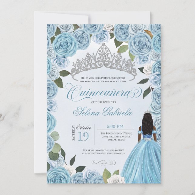 Princess Ball Blue Rose Ainderella Quinceanera Einladung (Vorderseite)