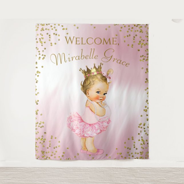 Princess Ballerina Babydusche Hintergrund Blonde Wandteppich (Vorderseite)