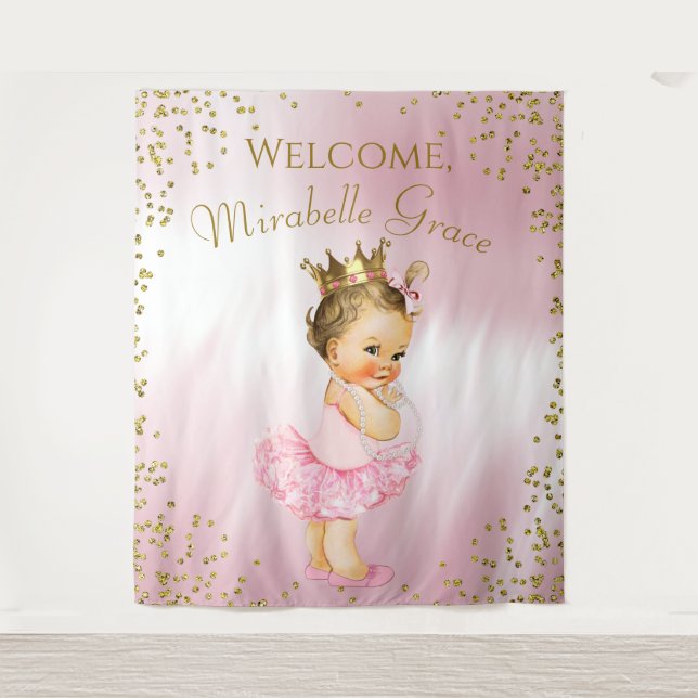 Princess Ballerina Babydusche Hintergrund Brünett Wandteppich (Vorderseite)