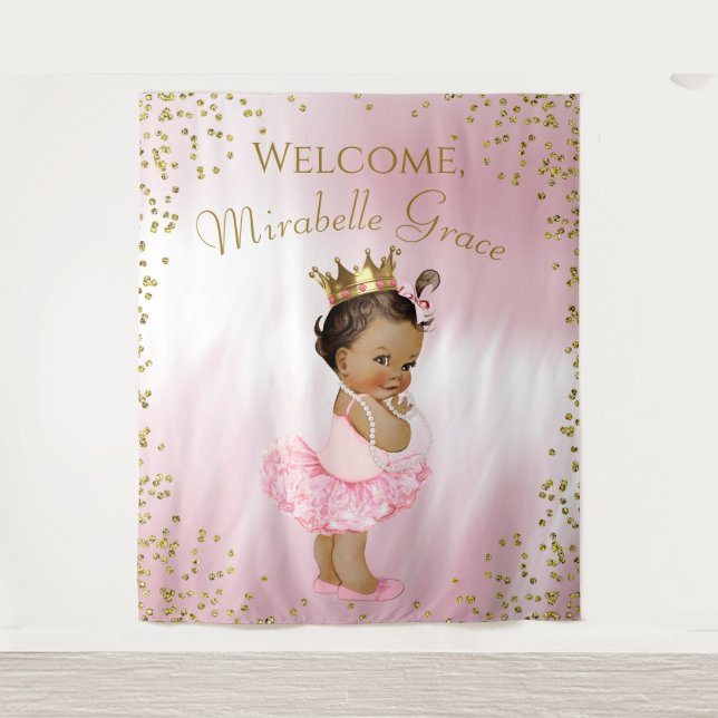 Princess Ballerina Babydusche Hintergrund ethnisch Wandteppich (Vorderseite)