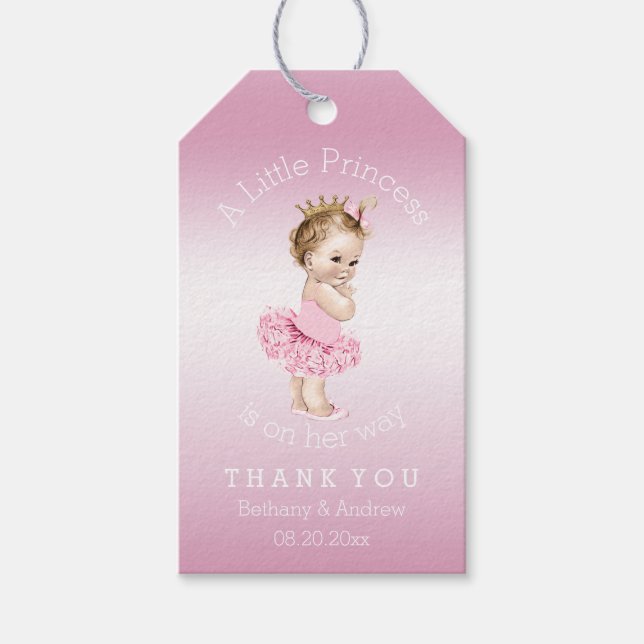 Princess Ballerina Babydusche Personalisiert rosa Geschenkanhänger (Vorderseite)