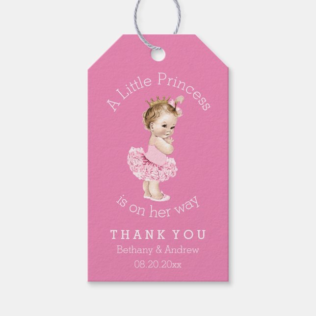 Princess Ballerina Babydusche Pink Personalisiert Geschenkanhänger (Vorderseite)