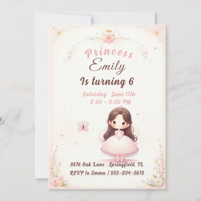 Princess Ballerina Birthday Invitation (Devant)