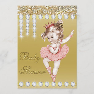 Princess Ballerina Gold Imitate Diamonds Baby Dusc Einladung