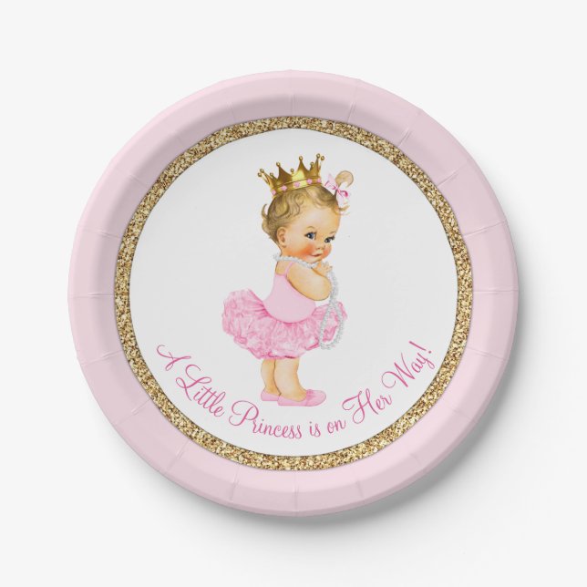 Princess Ballerina Pink Gold Baby Dusche Pappteller (Vorderseite)