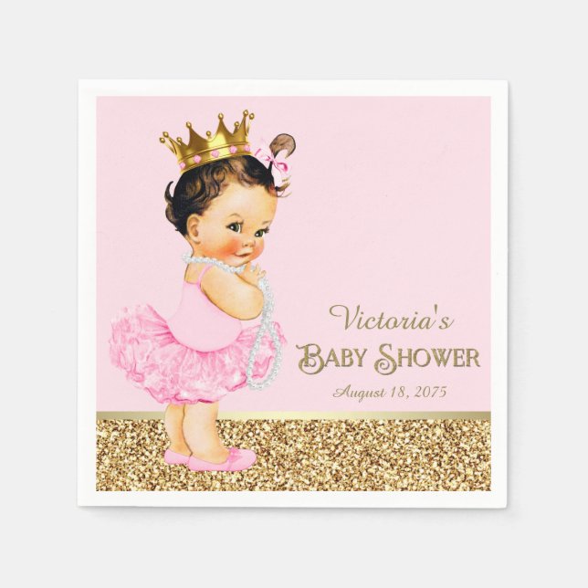 Princess Ballerina Pink Gold Baby Dusche Serviette (Vorderseite)
