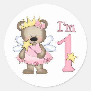 Princess Bear 1. Geburtstag Runder Aufkleber