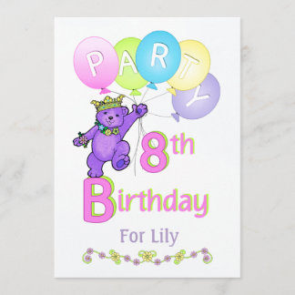 Princess Bear 8. Geburtstagsparty Individuelle Nam Einladung