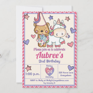 Princess Bear and Unicorn - Einladung zum Geburtst