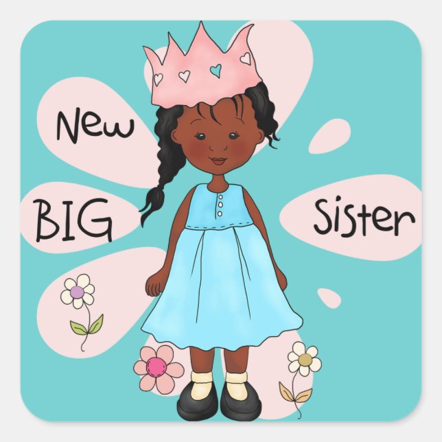 Princess Big Sister African American Quadratischer Aufkleber (Vorderseite)