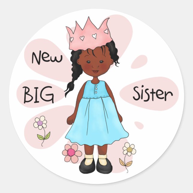 Princess Big Sister African American Runder Aufkleber (Vorderseite)