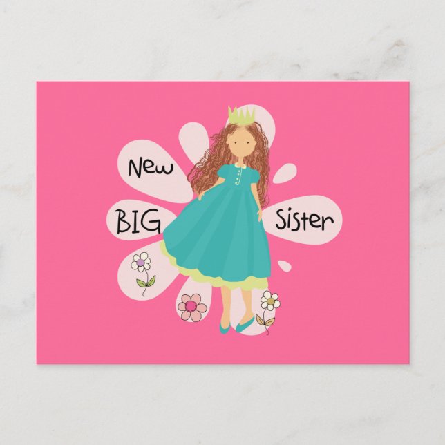 Princess Big Sister Brown Hair Postkarte (Vorderseite)