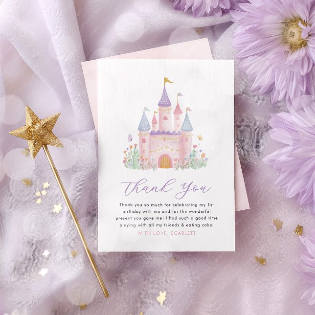 Princess Birthday Castle Enchanted Girls Dankeskarte (Princess Castle Thank You Cards | Girl's birthday party cards)