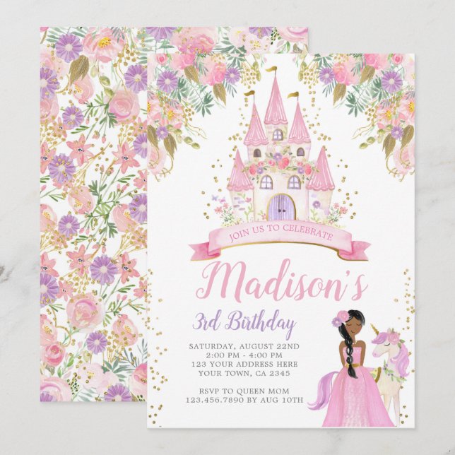 Princess Birthday Einladung (Vorne/Hinten)