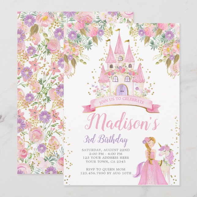 Princess Birthday Einladung (Vorne/Hinten)