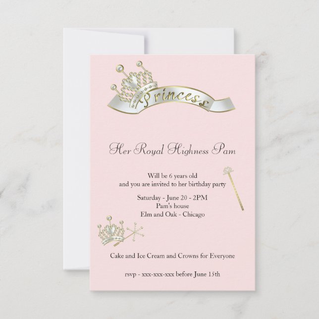 Princess Birthday Einladung (Vorderseite)