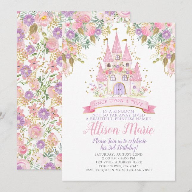 Princess Birthday Einladung (Vorne/Hinten)