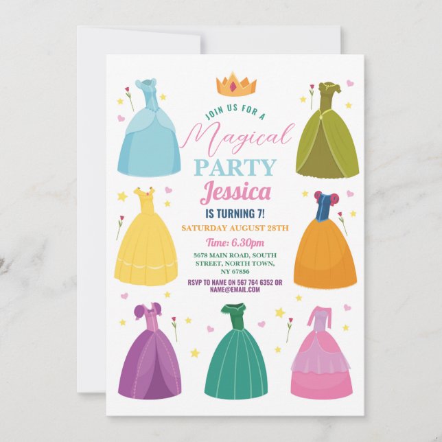 Princess Birthday Einladung Prince Party Girls (Vorderseite)
