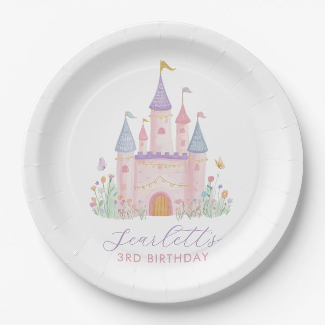 Princess Birthday Enchanted Castle Girls Party Pappteller (Vorderseite)