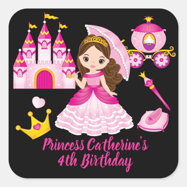 Princess Birthday Little Girls Personalisierter Na Quadratischer Aufkleber (Vorderseite)