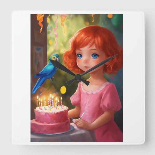 Princess Birthday Magic Quadratische Wanduhr (Vorderseite)