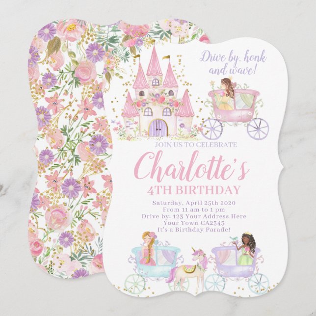 Princess Birthday Parade Einladung (Vorne/Hinten)
