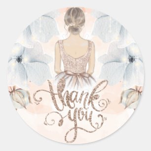 Princess Birthday Party Beige Glitzer Vielen Dank Runder Aufkleber