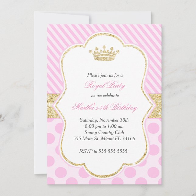 Princess Birthday Party Einladung Pink Gold (Vorderseite)
