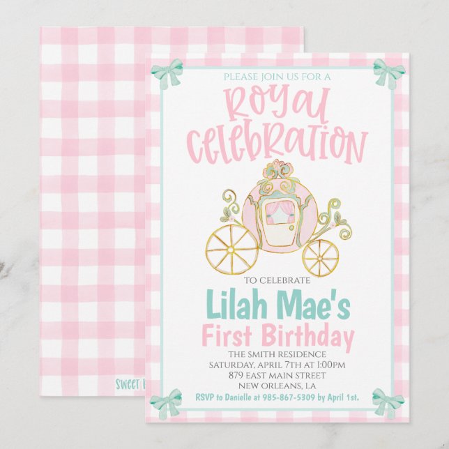 Princess Birthday Party Invitation Einladung (Vorne/Hinten)