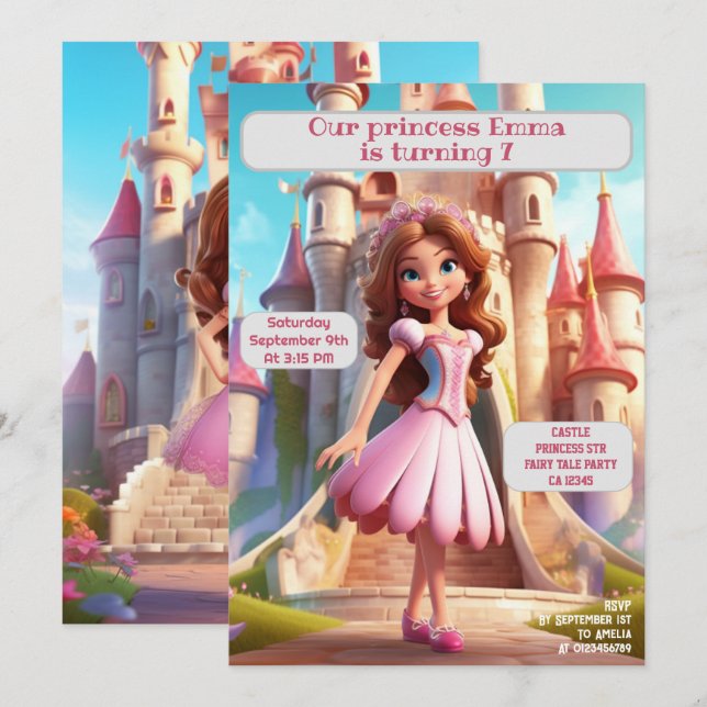 Princess Birthday Party Personalisiert Name Age Einladung (Vorne/Hinten)
