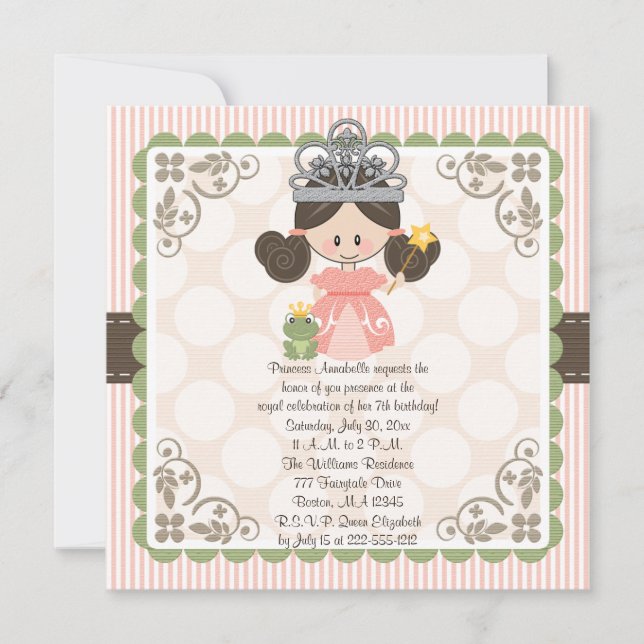Princess Birthday Photo Invitations Card Brunette (Devant)