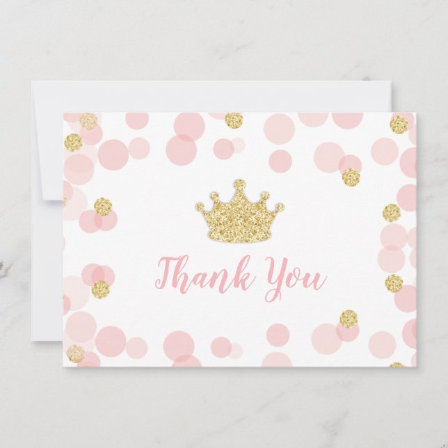Princess Birthday Pink and Gold Dankeschön Karte (Vorderseite)