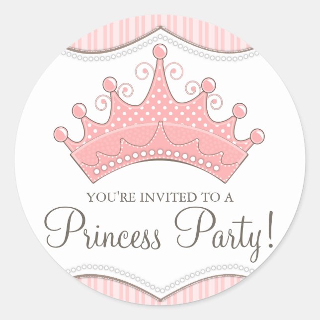 Princess Birthday Pink Crown Einladungskleber Runder Aufkleber (Vorderseite)
